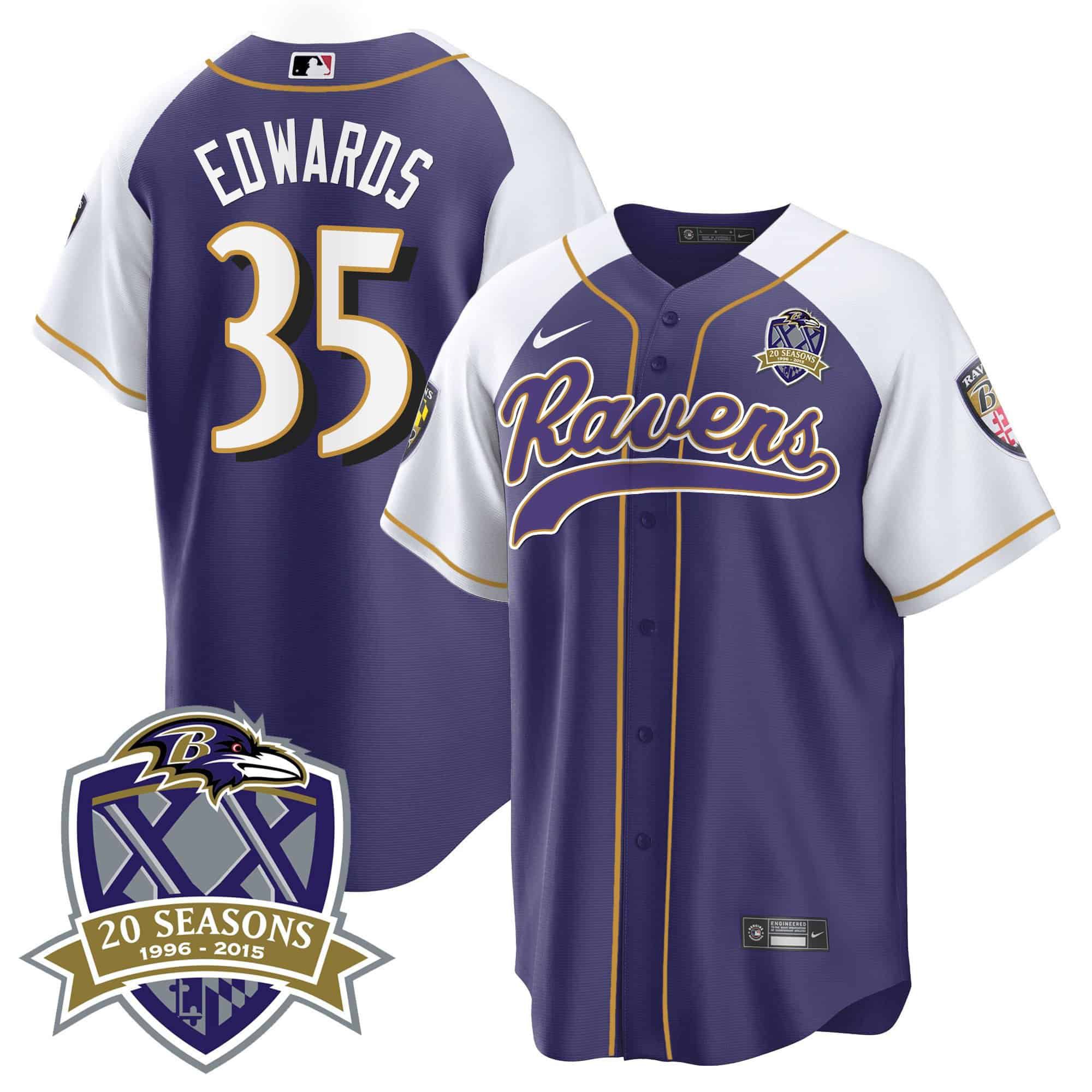 Men Baltimore Ravens 35 Edwards Purple 2024 Nike 20th Season Patch Baseball NFL Jersey